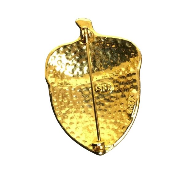 SFJ Signed Acorn Brooch Pin Goldtone Beige Enamel 4837 - Picture 2 of 4